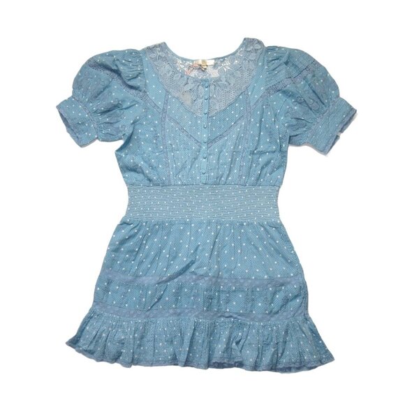 NWT LoveShackFancy Jaislyn Mini in Blue Bonnet Polka Dot Ruffle Cotton Dress L